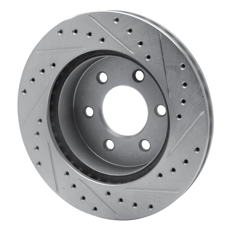 E-Line Drilled & Slotted Silver Brake Rotor, 1997-2002 Mopar, Position: Front Left