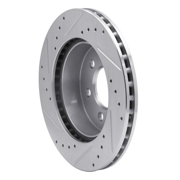 E-Line Drilled & Slotted Silver Brake Rotor, 1997-2002 Mopar, Position: Front Right