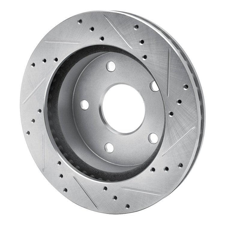 E-Line Drilled & Slotted Silver Brake Rotor, 2000-2001 Mopar, Position: Front Left