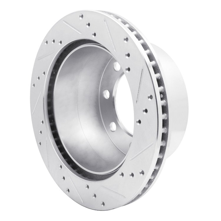 E-Line Drilled & Slotted Silver Brake Rotor, 2000-2002 Mopar, Position: Rear Left