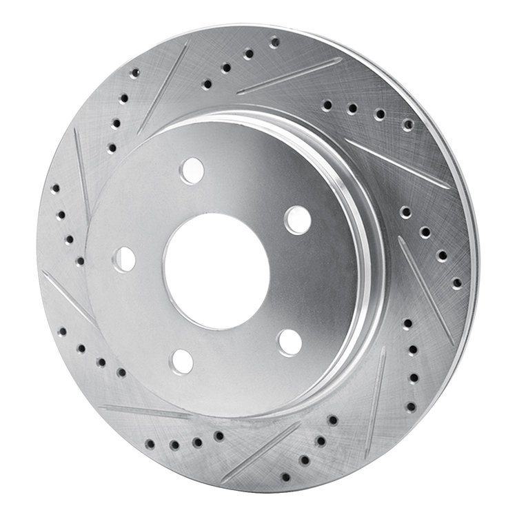 E-Line Drilled & Slotted Silver Brake Rotor, Fits Select Mopar, Position: Front Left