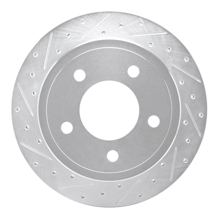 E-Line Drilled & Slotted Silver Brake Rotor, 2003-2003 Mopar, Position: Rear Left