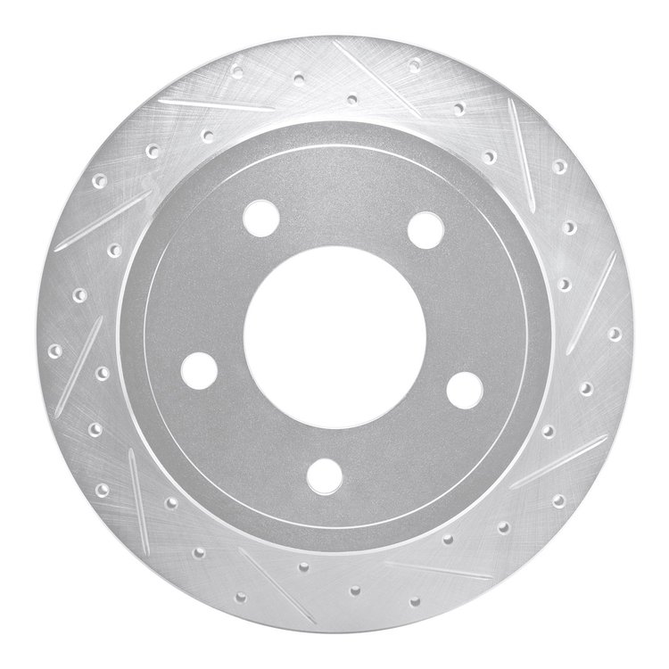 E-Line Drilled & Slotted Silver Brake Rotor, 2003-2003 Mopar, Position: Rear Right