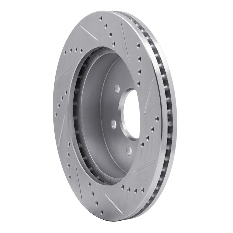 E-Line Drilled & Slotted Silver Brake Rotor, 2003-2004 Mopar, Position: Front Left
