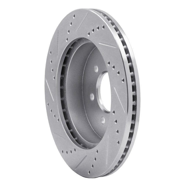 E-Line Drilled & Slotted Silver Brake Rotor, 2003-2004 Mopar, Position: Front Right