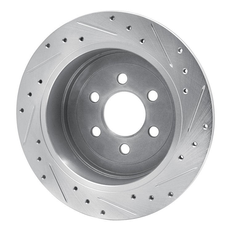E-Line Drilled & Slotted Silver Brake Rotor, 2003-2004 Mopar, Position: Rear Left