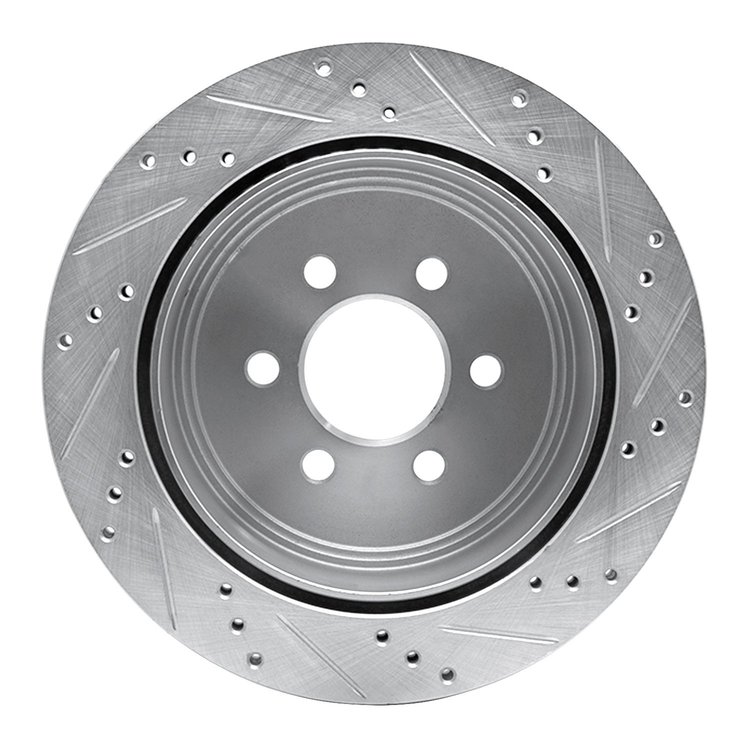 E-Line Drilled & Slotted Silver Brake Rotor, 2003-2003 Mopar, Position: Rear Left