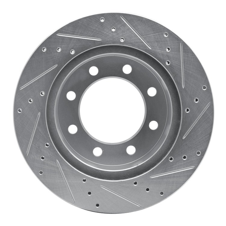 E-Line Drilled & Slotted Silver Brake Rotor, 2003-2008 Mopar, Position: Front Left