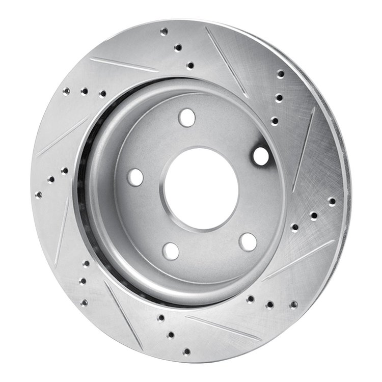 E-Line Drilled & Slotted Silver Brake Rotor, 2005-2010 Fits Multiple Makes/Models, Position: Front Left