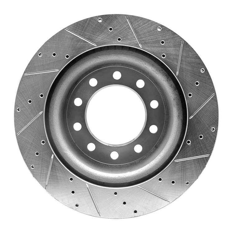 E-Line Drilled & Slotted Silver Brake Rotor, 2008-2021 Fits Multiple Makes/Models, Position: Front Left