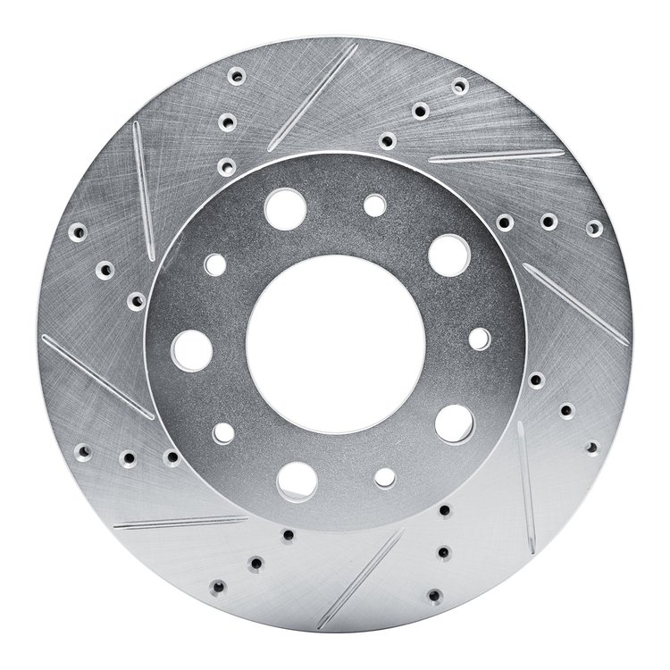 E-Line Drilled & Slotted Silver Brake Rotor, Fits Select Mopar, Position: Front Left
