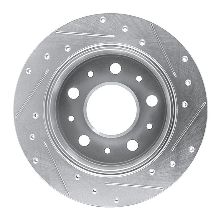 E-Line Drilled & Slotted Silver Brake Rotor, 2014-2021 Mopar, Position: Rear Left