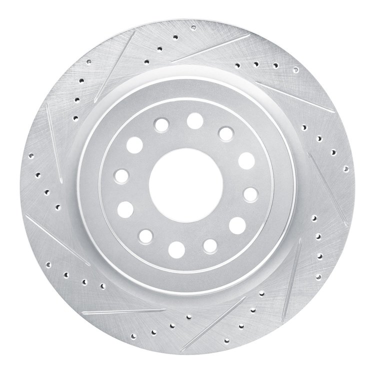 E-Line Drilled & Slotted Silver Brake Rotor, Fits Select Mopar, Position: Rear Left