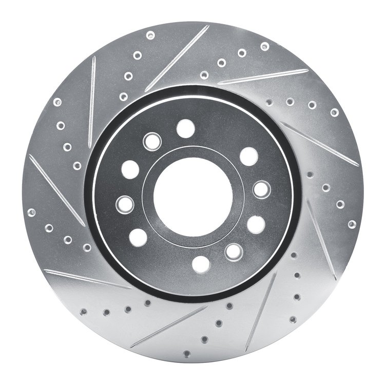 E-Line Drilled & Slotted Silver Brake Rotor, Fits Select Mopar, Position: Front Left