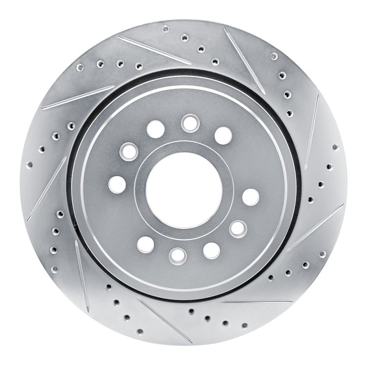 E-Line Drilled & Slotted Silver Brake Rotor, Fits Select Mopar, Position: Rear Right
