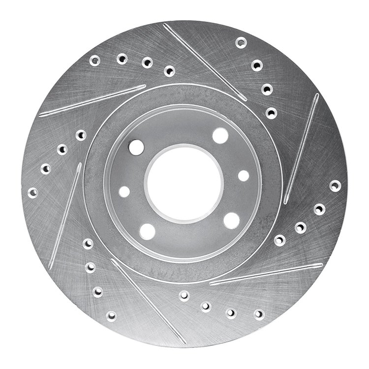 E-Line Drilled & Slotted Silver Brake Rotor, 1988-1989 Mopar, Position: Front Left
