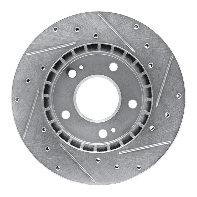 E-Line Drilled & Slotted Silver Brake Rotor, 1998-1998 Mopar, Position: Front Left