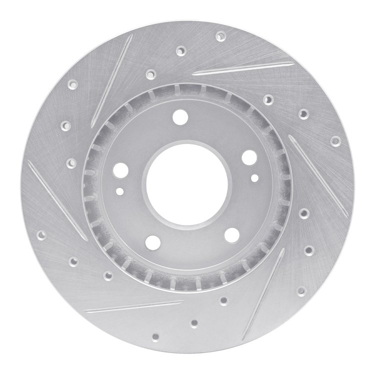 E-Line Drilled & Slotted Silver Brake Rotor, 1998-1998 Mopar, Position: Front Right
