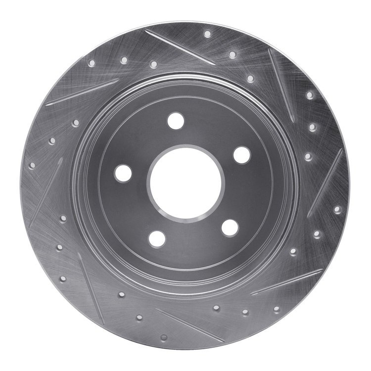 E-Line Drilled & Slotted Silver Brake Rotor, 2005-2010 Mopar, Position: Rear Left