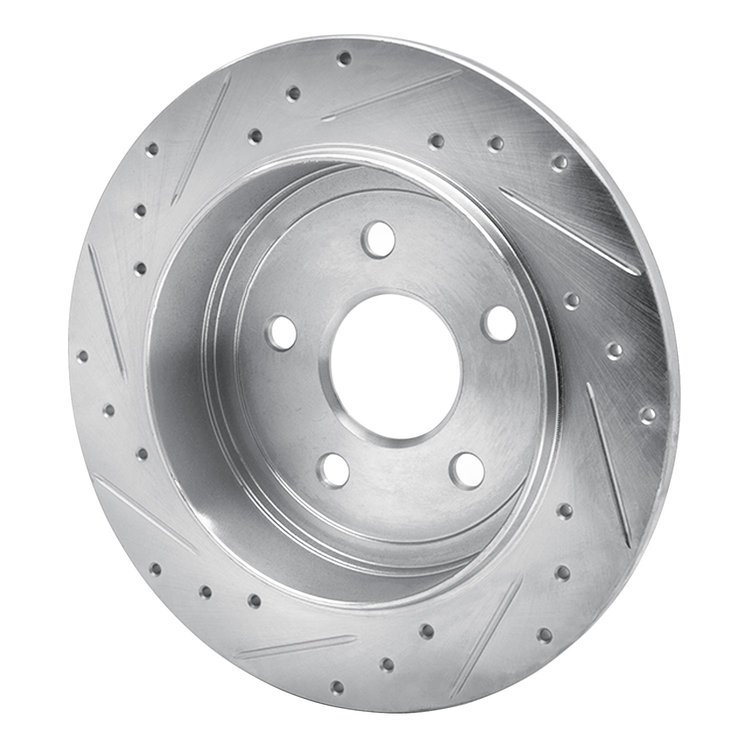 E-Line Drilled & Slotted Silver Brake Rotor, 2005-2010 Mopar, Position: Rear Right