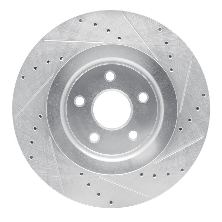 E-Line Drilled & Slotted Silver Brake Rotor, 2006-2010 Mopar, Position: Front Left