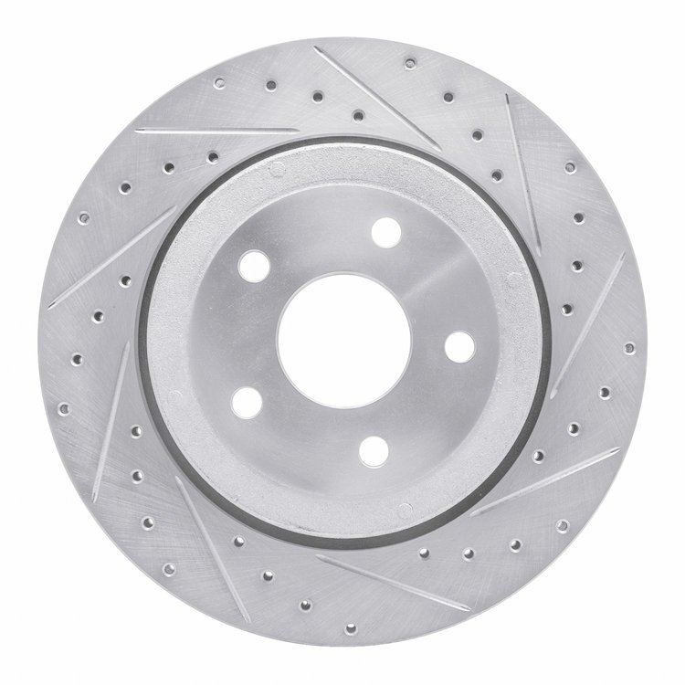 E-Line Drilled & Slotted Silver Brake Rotor, 2006-2010 Mopar, Position: Rear Right