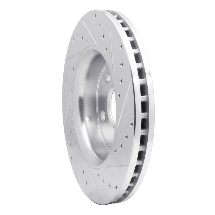 E-Line Drilled & Slotted Silver Brake Rotor, Fits Select Mopar, Position: Front Left