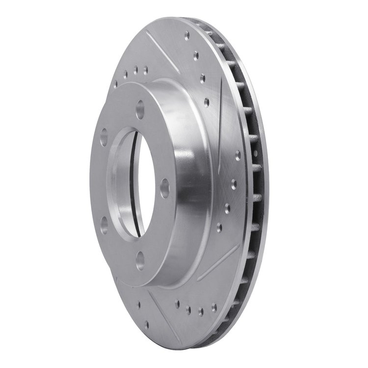E-Line Drilled & Slotted Silver Brake Rotor, 1976-1986 Mopar, Position: Front Right