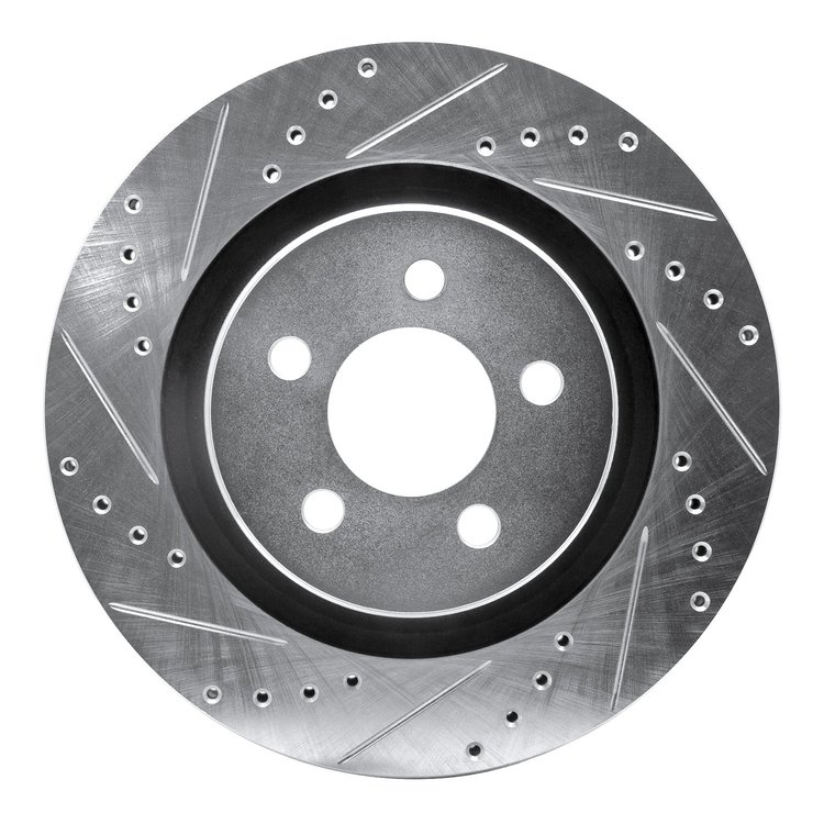 E-Line Drilled & Slotted Silver Brake Rotor, 2011-2012 Mopar, Position: Front Left