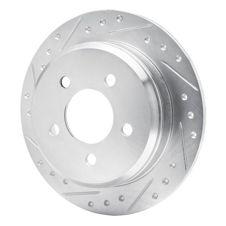 E-Line Drilled & Slotted Silver Brake Rotor, 1993-1998 Mopar, Position: Rear Left