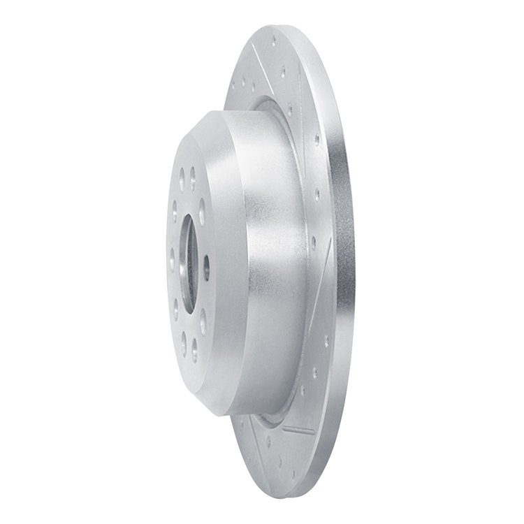 E-Line Drilled & Slotted Silver Brake Rotor, 1999-2004 Mopar, Position: Front Right