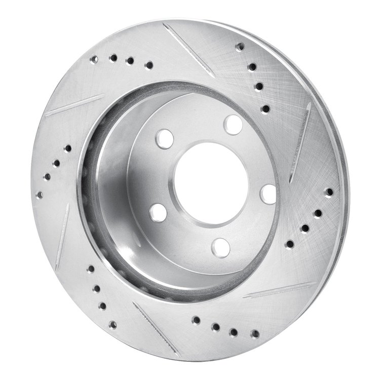 E-Line Drilled & Slotted Silver Brake Rotor, 1999-2006 Mopar, Position: Front Left