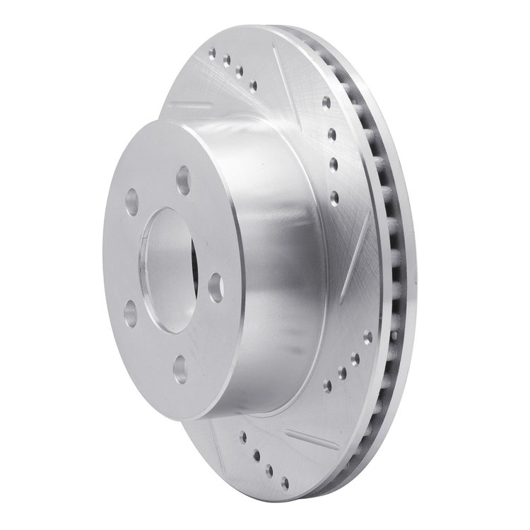 E-Line Drilled & Slotted Silver Brake Rotor, 1999-2006 Mopar, Position: Front Right