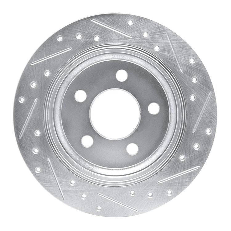 E-Line Drilled & Slotted Silver Brake Rotor, 2003-2007 Mopar, Position: Rear Left