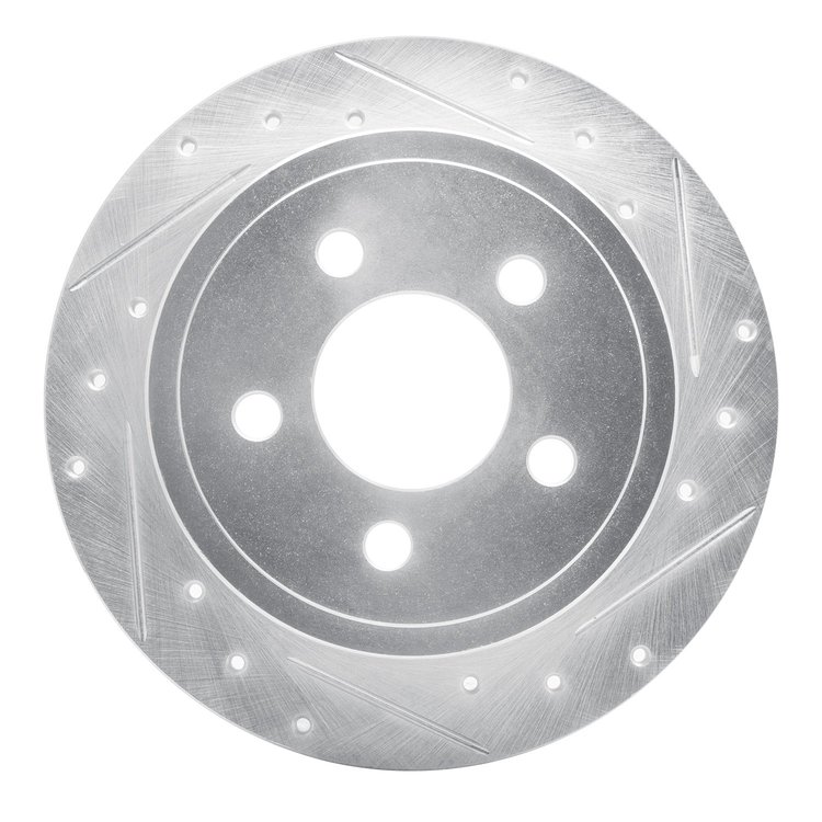 E-Line Drilled & Slotted Silver Brake Rotor, 2003-2007 Mopar, Position: Rear Right