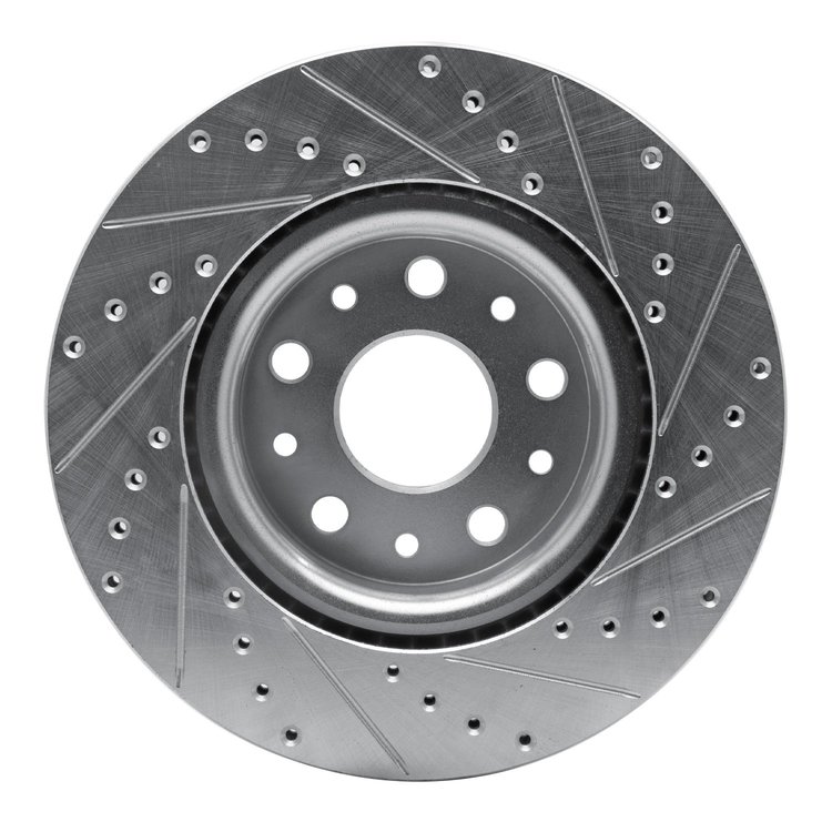 E-Line Drilled & Slotted Silver Brake Rotor, Fits Select Mopar, Position: Front Left