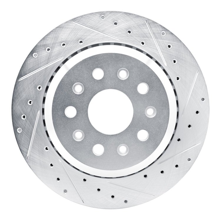 E-Line Drilled & Slotted Silver Brake Rotor, Fits Select Mopar, Position: Rear Right