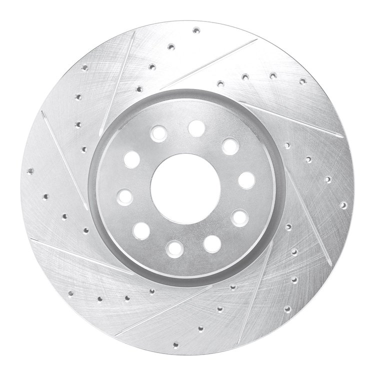 E-Line Drilled & Slotted Silver Brake Rotor, Fits Select Mopar, Position: Front Left