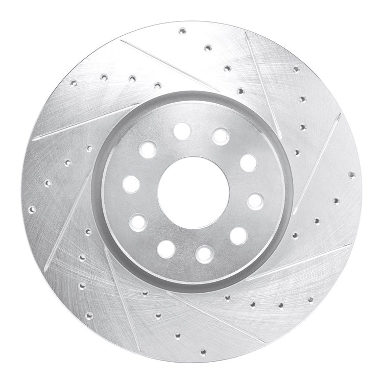 E-Line Drilled & Slotted Silver Brake Rotor, Fits Select Mopar, Position: Front Right