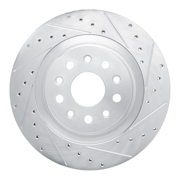 E-Line Drilled & Slotted Silver Brake Rotor, Fits Select Mopar, Position: Rear Right