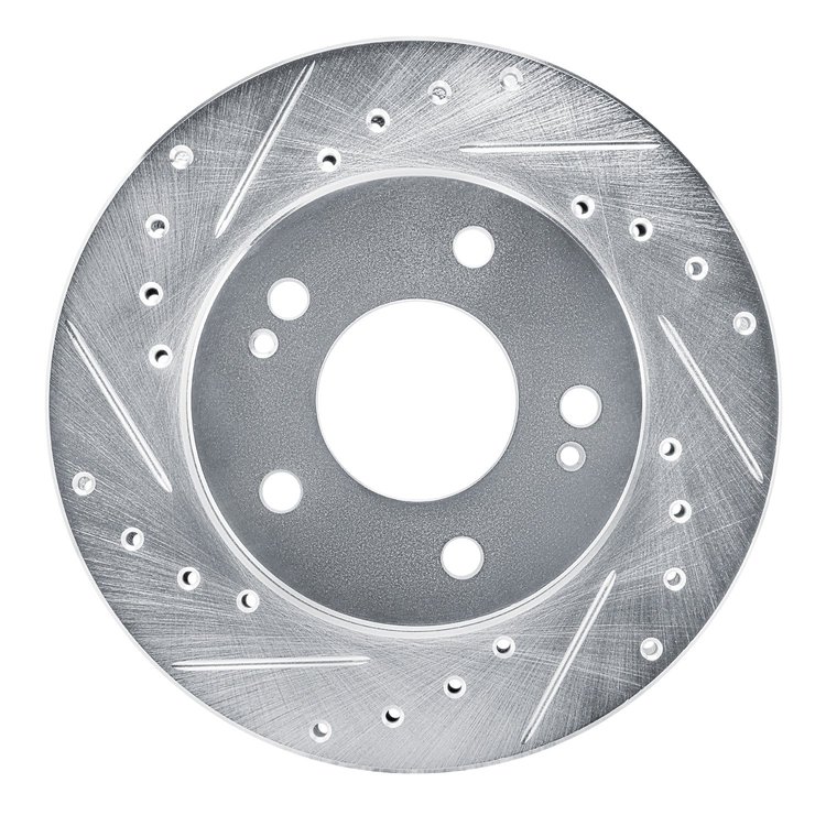 E-Line Drilled & Slotted Silver Brake Rotor, 1990-1990 Mopar, Position: Front Left