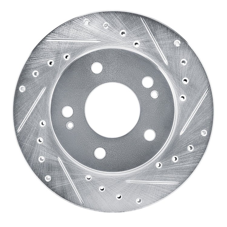 E-Line Drilled & Slotted Silver Brake Rotor, 1990-1990 Mopar, Position: Front Right