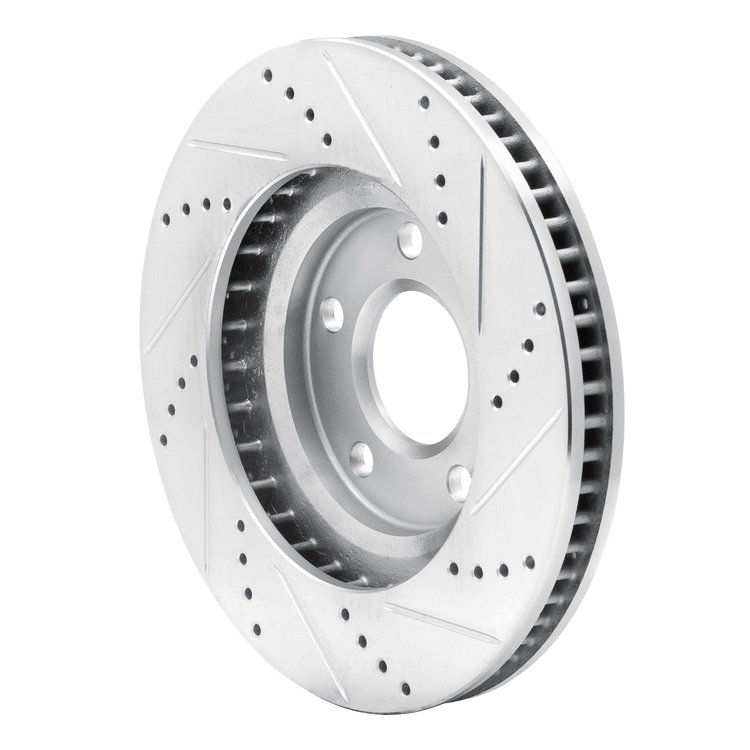 E-Line Drilled & Slotted Silver Brake Rotor, 1997-2005 GM, Position: Front Left
