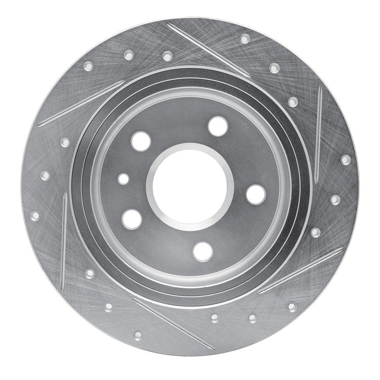 E-Line Drilled & Slotted Silver Brake Rotor, 2011-2016 GM, Position: Rear Left