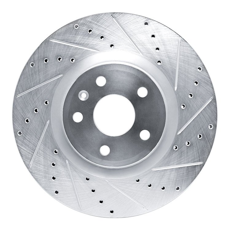 E-Line Drilled & Slotted Silver Brake Rotor, 2013-2019 GM, Position: Front Right