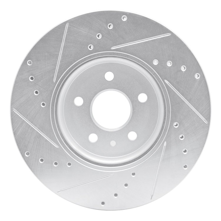E-Line Drilled & Slotted Silver Brake Rotor, Fits Select GM, Position: Front Right