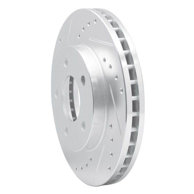 E-Line Drilled & Slotted Silver Brake Rotor, 2001-2007 GM, Position: Front Left
