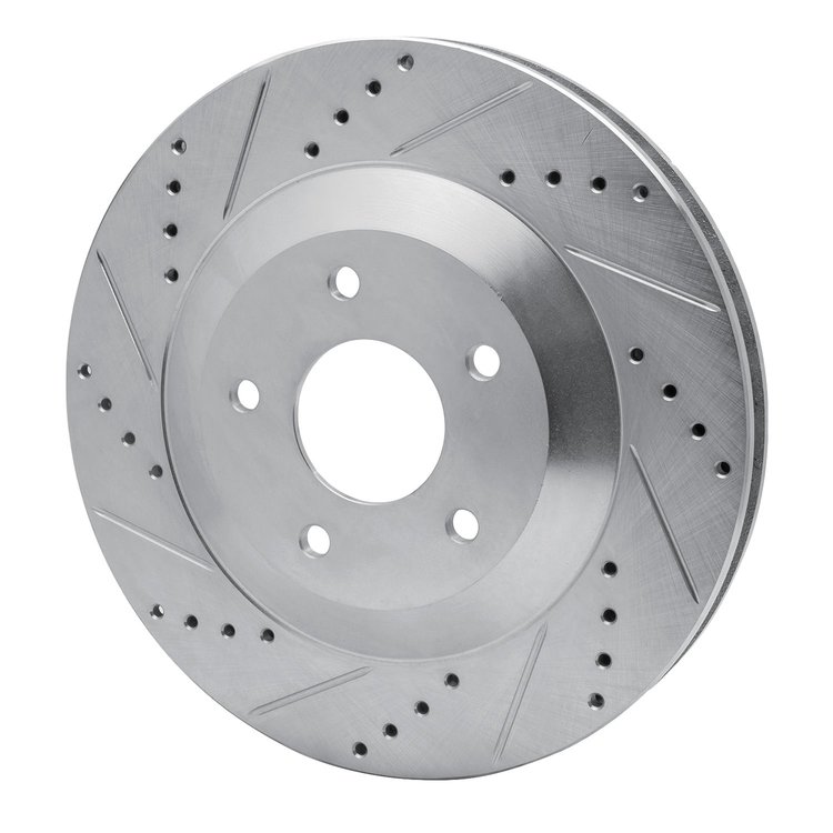 E-Line Drilled & Slotted Silver Brake Rotor, 1997-2009 GM, Position: Right Front