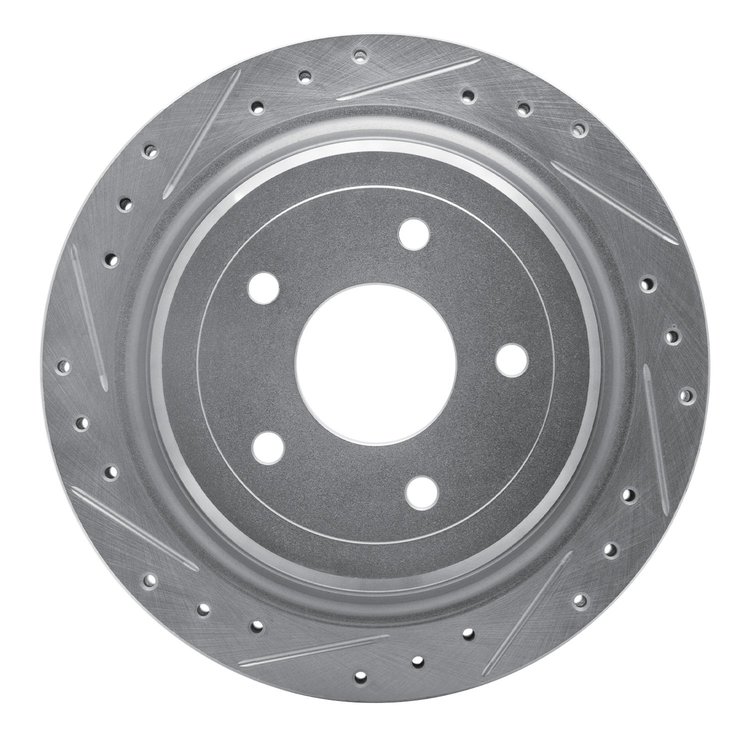 E-Line Drilled & Slotted Silver Brake Rotor, 1997-2013 GM, Position: Rear Left