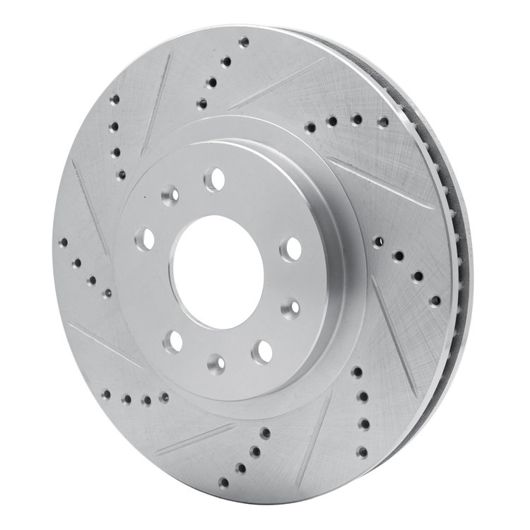 E-Line Drilled & Slotted Silver Brake Rotor, 2003-2007 GM, Position: Front Left